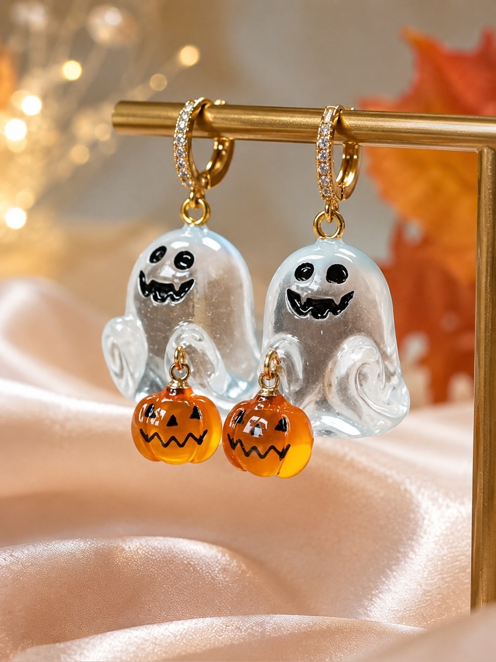 Halloween Ghost & Pumpkin Dangle Earrings - Halloween Themed